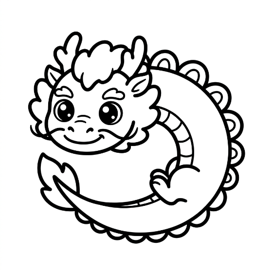 Raya and the last dragon coloring page of a cute smiling dragon with flowing mane and big eyes